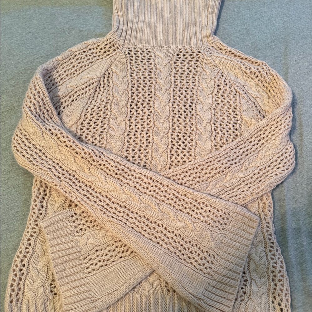 Marled Cable Knit Turtleneck Sweater in Cream